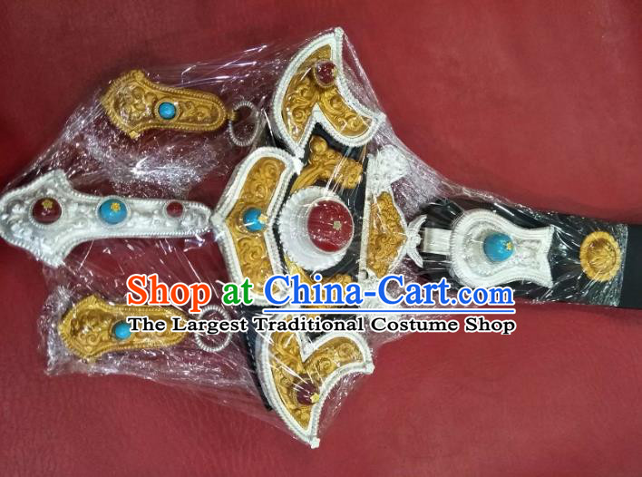 Chinese Zang Nationality Cupronickel Belts Pendant Handmade Traditional Tibetan Ethnic Waistband Accessories for Women