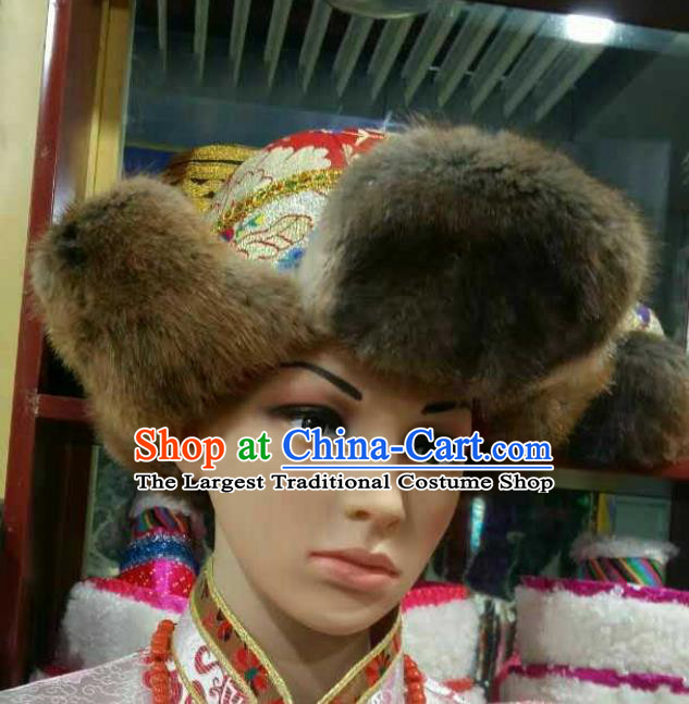 Handmade Chinese Zang Nationality Red Hat Traditional Tibetan Ethnic Hair Accessories for Men