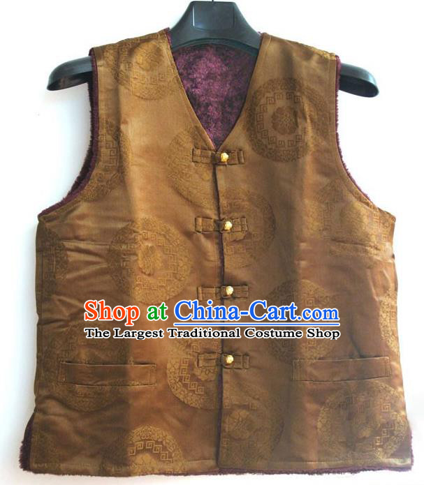 Chinese Tibetan Buddhism Woolen Purple Vest Traditional Monk Waistcoat Upper Outer Garment for Men