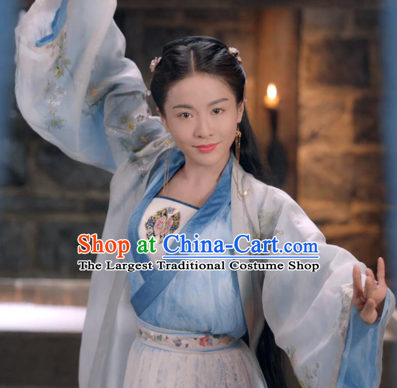 Drama Devastating Beauty Ancient Noble Lady Cheng Yelan Blue Costume and Headpiece for Women