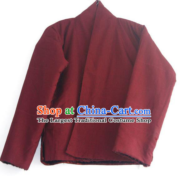 Chinese Tibetan Buddhism Purplish Red Jacket Traditional Monk Upper Outer Garment for Men