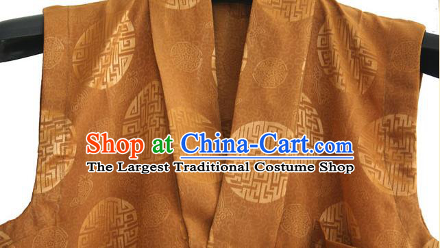 Chinese Tibetan Buddhism Brown Satin Vest Traditional Monk Waistcoat Upper Outer Garment for Men