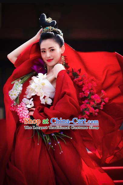 Chinese Ancient Crown Princess Red Hanfu Dress Drama Go Princess Go Costume and Headpiece for Women