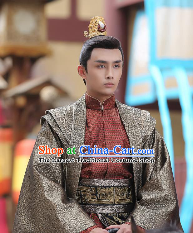 Chinese Ancient Crown Prince Long Tianmo Clothing Historical Drama Legend of Yun Xi Costume and Headpiece for Men