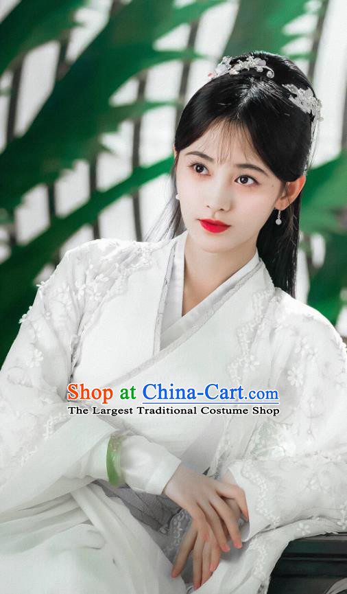 Chinese Ancient Noble Lady Han Yunxi White Hanfu Dress Drama Legend of Yun Xi Costume and Headpiece for Women