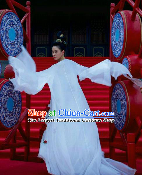 Chinese Ancient Crown Princess White Hanfu Dress Drama Go Princess Go Zhang Pengpeng Costume and Headpiece for Women