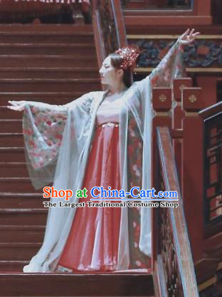 Drama Tao Hua Jie Chinese Ancient Courtesan Dance Hanfu Dress Costume and Headpiece for Women
