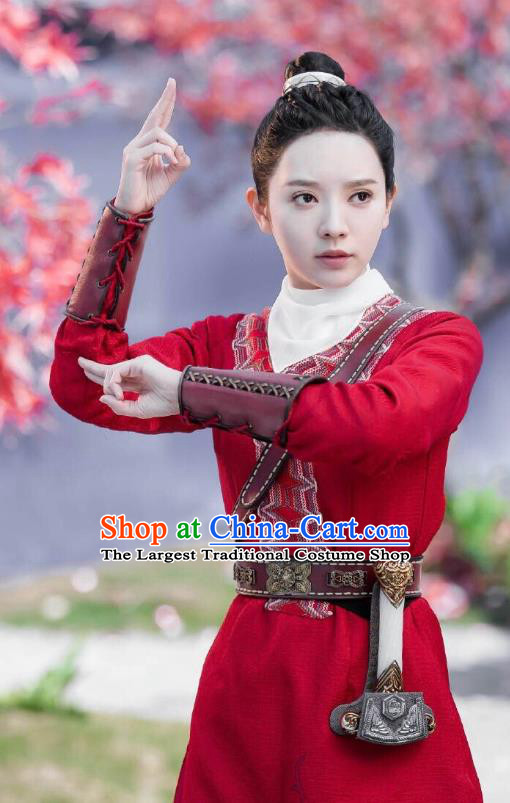 Chinese Historical Drama The Legend of Zu Ancient Demon Female Swordsman Yu Yingnan Red Costume and Headpiece for Women
