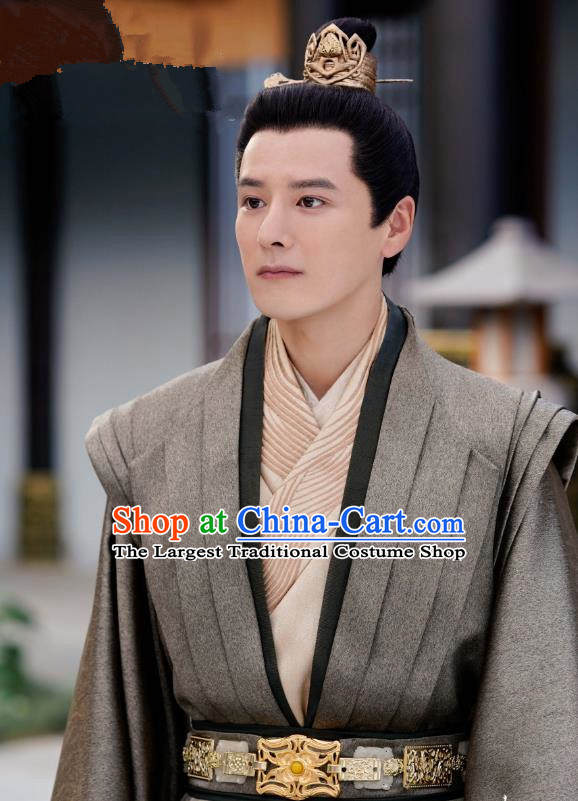 Chinese Drama Princess Silver Ancient Prince Fu Chou Historical Costume and Headwear for Men