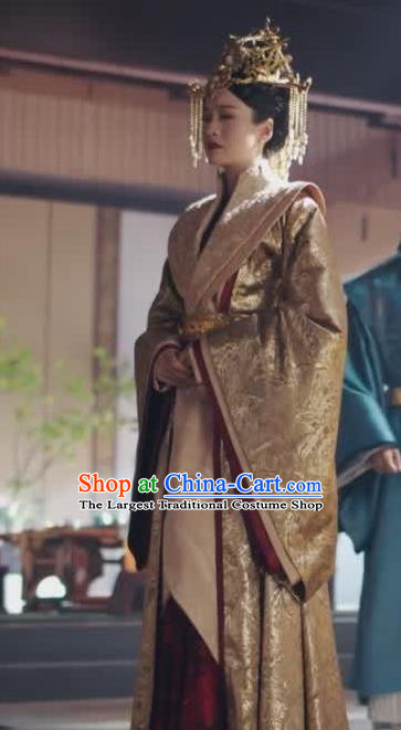 Chinese Ancient Queen Rong Le Golden Historical Drama Princess Silver Costume and Headpiece for Women