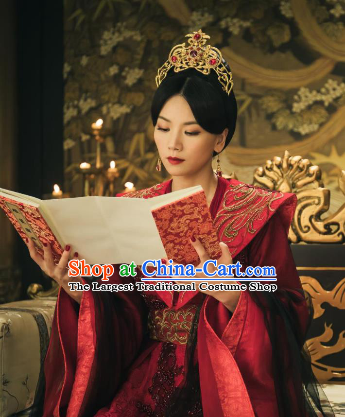 Chinese Ancient Court Empress Zheng Shujun Red Hanfu Dress Historical Drama Legend of the Phoenix Costume and Headpiece for Women