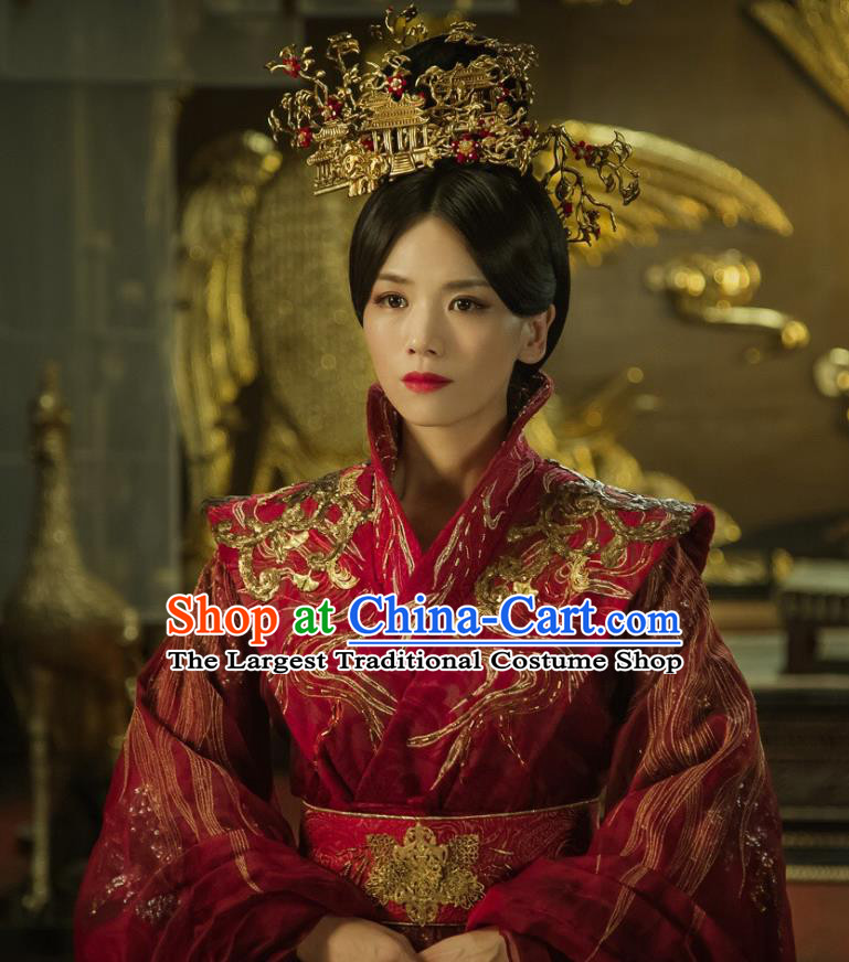 Chinese Ancient Palace Empress Zheng Shujun Red Hanfu Dress Historical Drama Legend of the Phoenix Costume and Headpiece for Women