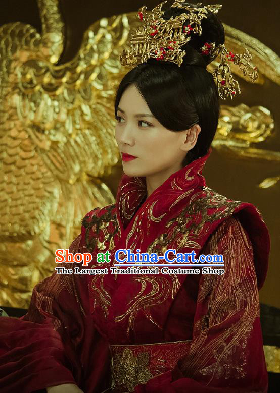 Chinese Ancient Palace Empress Zheng Shujun Red Hanfu Dress Historical Drama Legend of the Phoenix Costume and Headpiece for Women