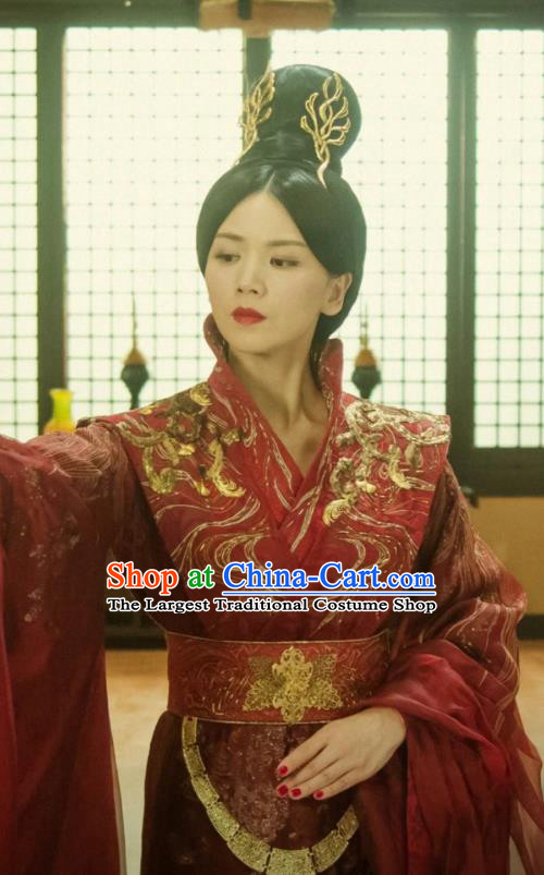 Chinese Ancient Palace Empress Zheng Shujun Red Hanfu Dress Historical Drama Legend of the Phoenix Costume and Headpiece for Women