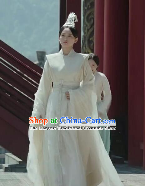 Chinese Ancient Court Maid Ye Ningzhi White Hanfu Dress Historical Drama Legend of the Phoenix Costume and Headpiece for Women