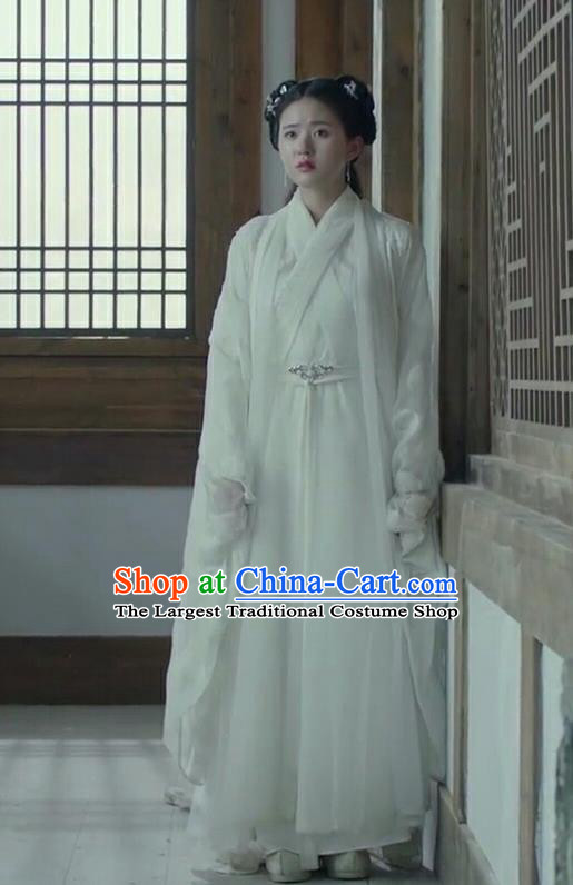 Chinese Drama Love Better Than Immortality Ancient Female Swordsman Chun Hua White Historical Costume and Headpiece for Women
