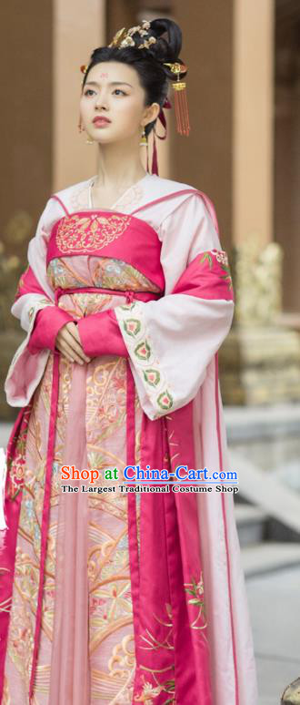 Chinese Ancient Court Princess Li Mingyue Hanfu Dress Historical Drama The Love By Hypnotic Costume and Headpiece for Women