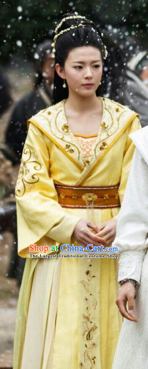Chinese Ancient Princess Kang Le Yellow Hanfu Dress Historical Drama The Love By Hypnotic Costume and Headpiece for Women