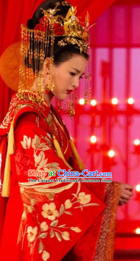 Chinese Ancient Princess Consort Qiao Huixin Wedding Hanfu Dress Historical Drama The Love By Hypnotic Costume and Headpiece for Women