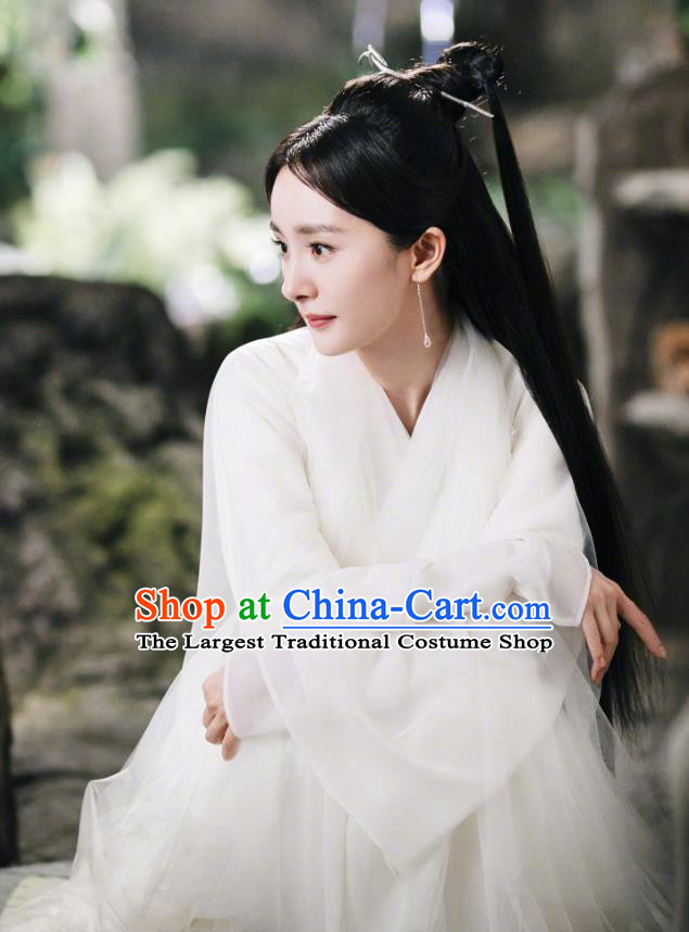 Historical Drama Sansheng Sanshi Pillow Eternal Love Chinese Ancient Goddess Bai Qian Costume and Headpiece Complete Set