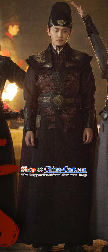 Drama Under the Power Chinese Ancient Ming Dynasty Imperial Guards Blade Lu Yi Costume and Headpiece Complete Set