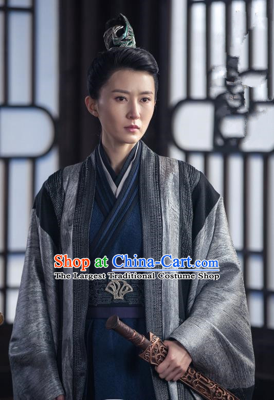 Chinese Ancient Female Swordsman Zhao Si Dress Historical Drama Sword Dynasty Costume and Headpiece for Women