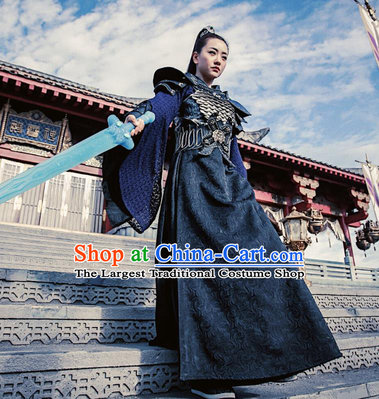 Chinese Ancient Female Swordsman Ling Xi Dress Historical Drama Demon Catcher Costume and Headpiece for Women
