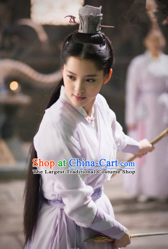 Chinese Ancient Goddess Swordsman Luo Li Lilac Dress Historical Drama The Great Ruler Costume and Headpiece for Women