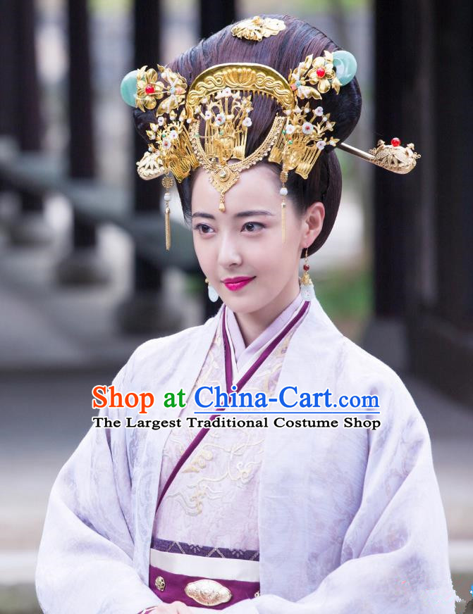 Chinese Ancient Han Dynasty Empress Lv Zhi Dress Historical Drama Hero Dream Costume and Headpiece for Women