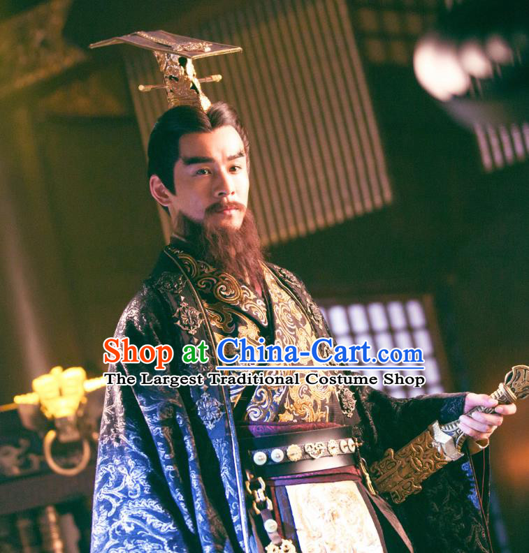 Drama Hero Dream Chinese Ancient Qin Dynasty First King Ying Zheng Costume and Headpiece Complete Set