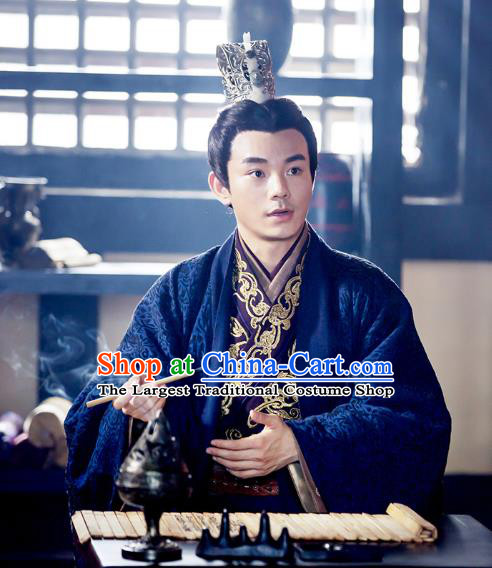 Drama Hero Dream Chinese Ancient Han Dynasty Minister Xiao He Costume and Headpiece Complete Set