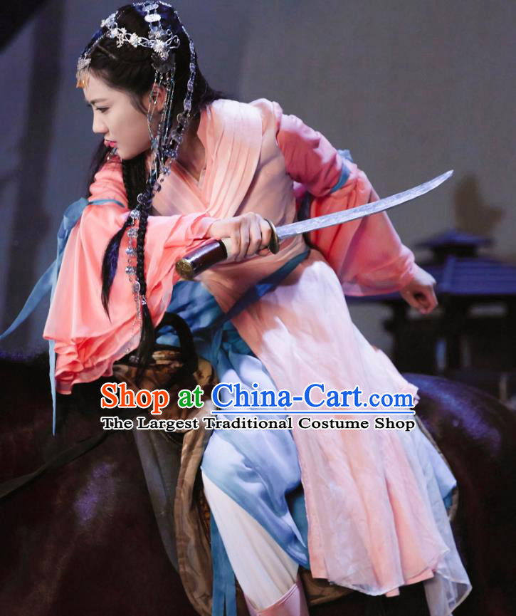 Chinese Ancient Princess A Ruan Pink Dress Historical Drama Cinderella Chef Costume and Headpiece for Women