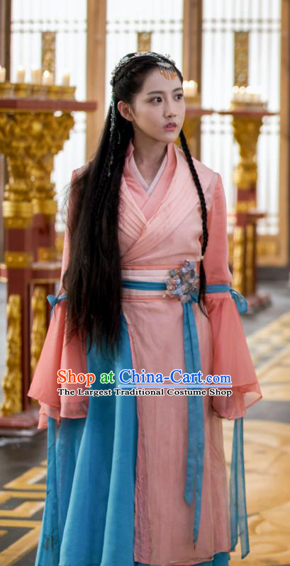 Chinese Ancient Princess A Ruan Pink Dress Historical Drama Cinderella Chef Costume and Headpiece for Women