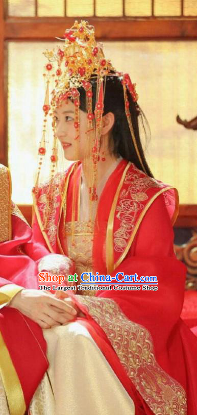 Chinese Ancient Noble Lady Tian Qi Wedding Dress Historical Drama Dr Cutie Costume and Headpiece for Women