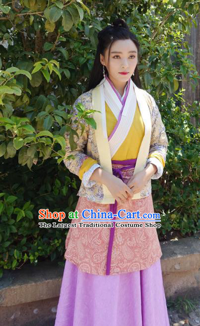 Chinese Ancient Ming Dynasty Civilian Lady Tao Tao Dress Historical Drama The Dark Lord Costume and Headpiece for Women