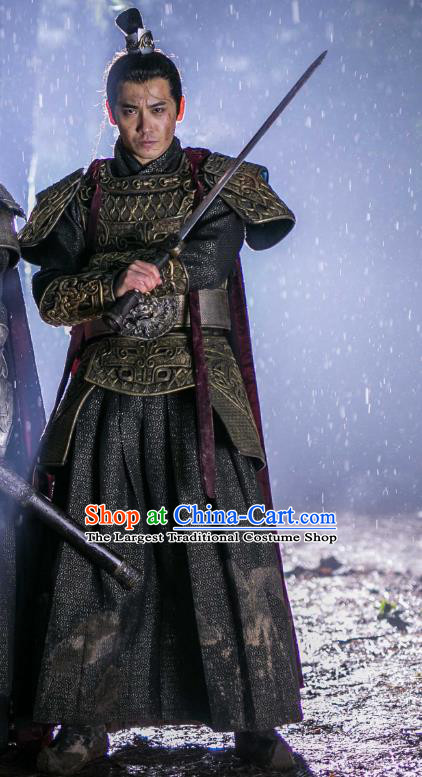 Chinese Ancient General Armor Drama Mengfei Comes Across Bu Yue Costumes and Hair Crown