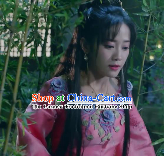 Chinese Ancient Princess Consort Lin Luojing Pink Dress Historical Drama Jueshi Qianjin Costume and Headpiece for Women