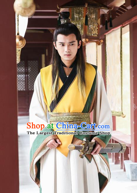 Drama Men with Sword Chinese Ancient Scholar Zhong Kunyi Costume and Headpiece Complete Set
