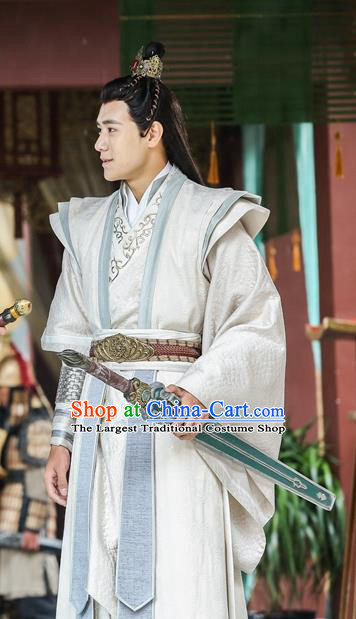 Drama Men with Sword Chinese Ancient Swordsman Costume and Headpiece Complete Set