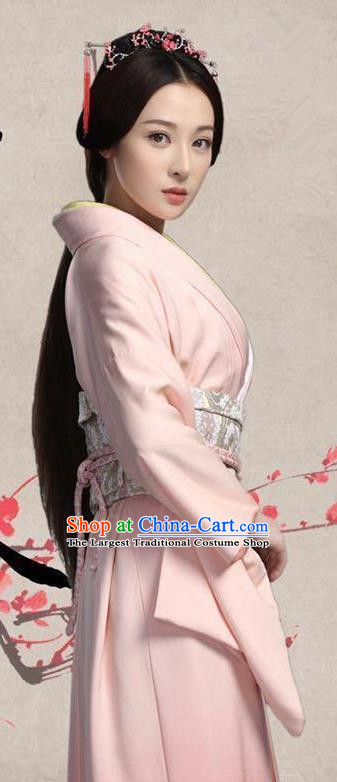 Chinese Ancient Princess Pink Dress Historical Drama Pingli Fox Yuan Tao Costumes and Hair Jewelries