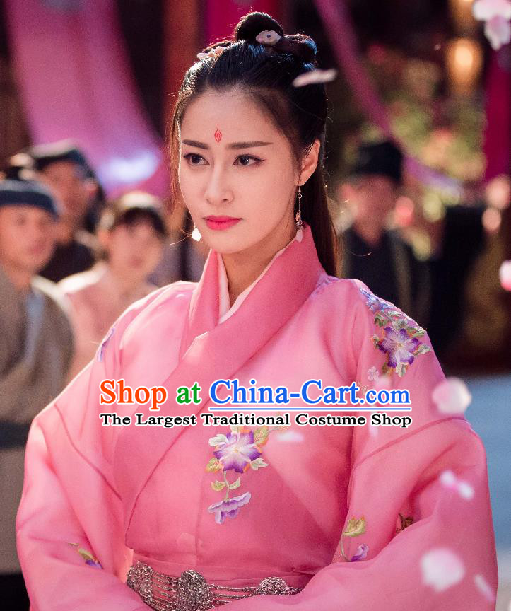 Chinese Ancient Princess Pink Costume Historical Drama The Taosim Crandmaster Mei Kongyun Dress and Hairpins