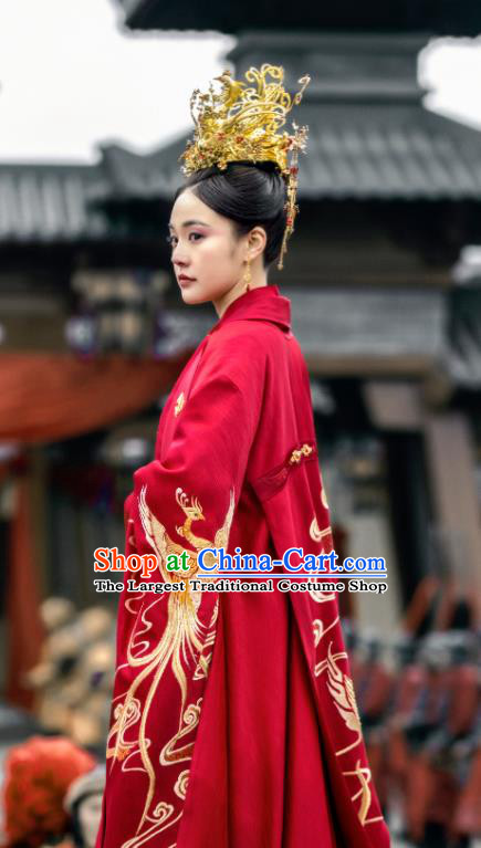 Chinese Ancient Princess Wedding Historical Costumes and Phoenix Coronet Drama Tang Dynasty Tour Li Anlan Red Hanfu Dress