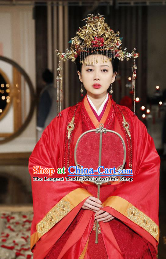 Chinese Ancient Noble Lady Wedding Historical Costumes and Phoenix Coronet Drama Tang Dynasty Tour Lu Xinyue Red Hanfu Dress