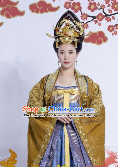 Chinese Ancient Royal Queen Historical Costumes and Headpieces Drama Tang Dynasty Tour Empress Zhangsun Dresses