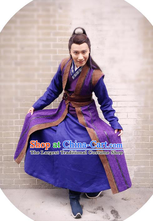 Chinese Ancient Prince Purple Hanfu Clothing and Hairdo Crown Drama The Taosim Crandmaster Swordsman Costumes