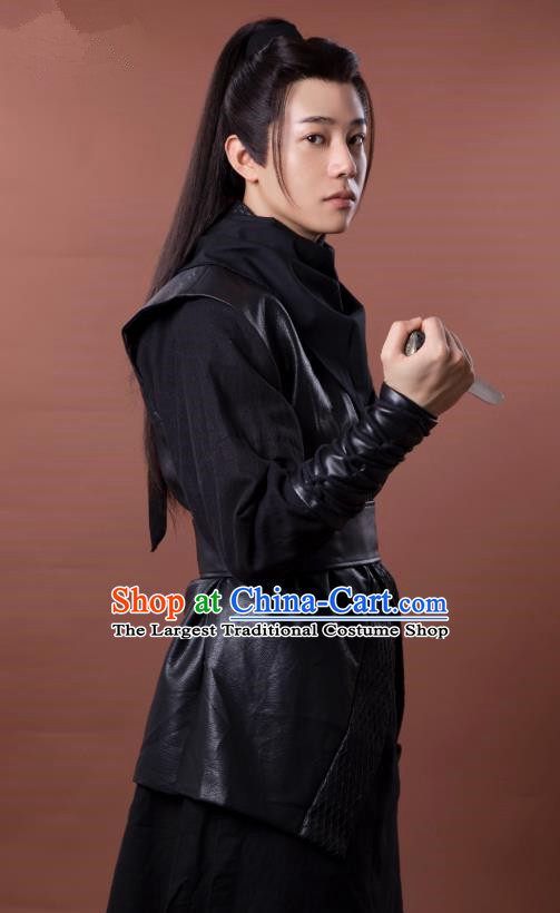 Chinese Ancient Young Swordsman Black Clothing and Headpieces Drama the Birth of the Dream King Gu Yifeng Costumes