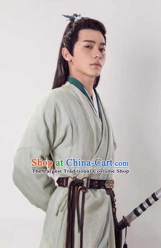 Chinese Ancient Young Knight Clothing and Headpieces Drama the Birth of the Dream King Zhao Qingfeng Grey Costumes