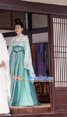 Chinese Ancient Royal Rani Green Hanfu Dress Costumes and Headwear Drama To Get Her Princess Lin Zhengzheng Apparels Garment