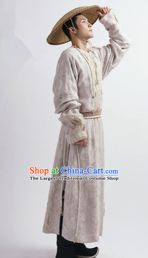Chinese Ancient Tang Dynasty Swordsman Garment and Bamboo Hat Drama Wu Xin The Monster Killer Apparels Clothing