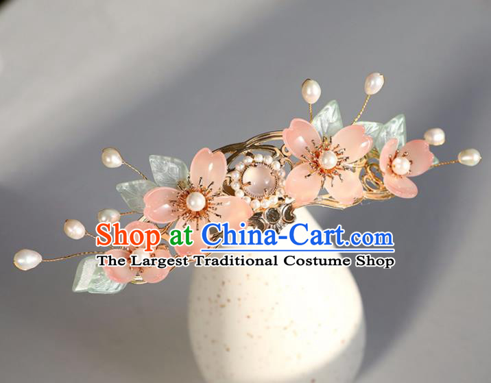Chinese Ancient Pink Sakura Hairpin Jewelry Headwear Hair Accessories Headdress for Women